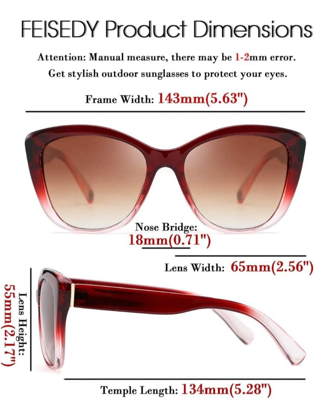 Women's Red Polarized Vintage Sunglasses American Square Jackie O Cat Eye - Picture 6 of 6